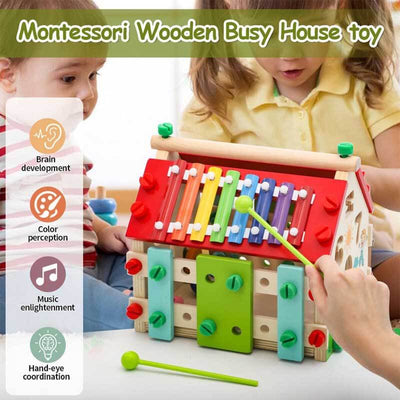 Fidtoy Cube d'activités en bois Montessori pour tout-petits, maison d'activités multi-apprentissage