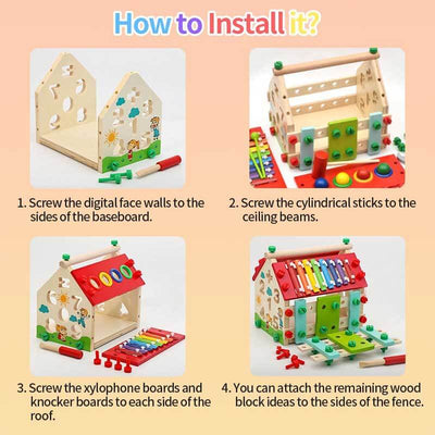 Fidtoy Cube d'activités en bois Montessori pour tout-petits, maison d'activités multi-apprentissage