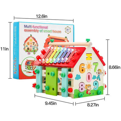 Fidtoy Cube d'activités en bois Montessori pour tout-petits, maison d'activités multi-apprentissage