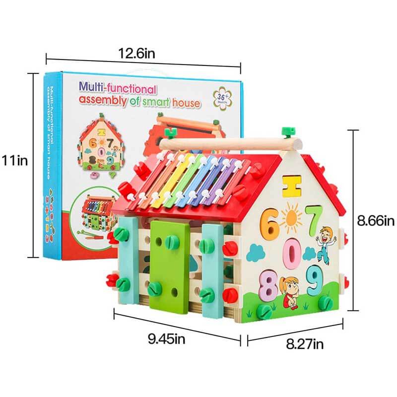 Fidtoy Cube d'activités en bois Montessori pour tout-petits, maison d'activités multi-apprentissage