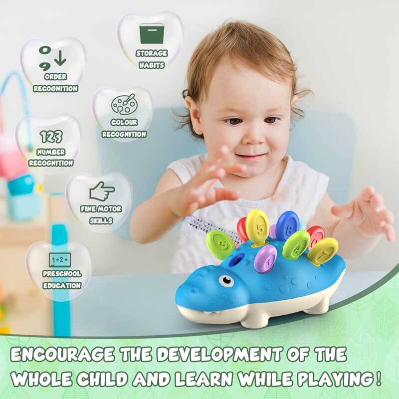 Fidtoy Montessori Dinosaur Peg Toy for Toddlers – Fine Motor Skills and Early Learning Educational Toy