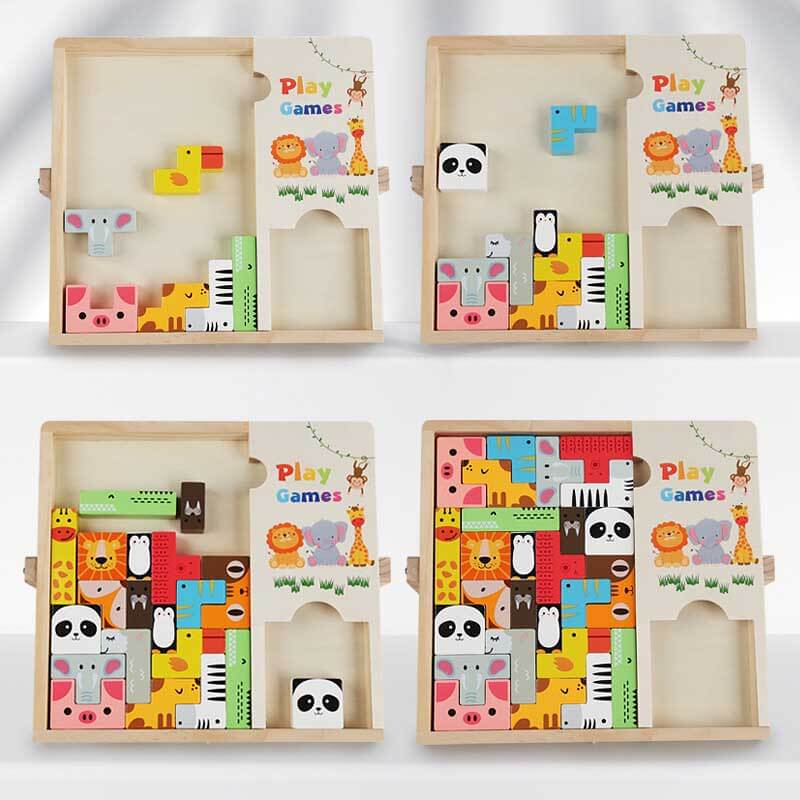Fidtoy Wooden Puzzle Tower & STEM Blocks | Toddler Educational Building Toy
