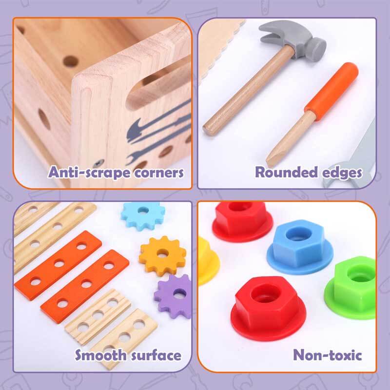 Fidtoy Wooden Construction Tool Box Set Montessori Toy for Kids