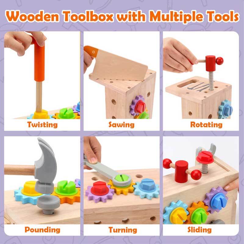 Fidtoy Wooden Construction Tool Box Set Montessori Toy for Kids