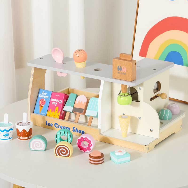 Fidtoy Wooden Ice Cream Playset - Pretend Play Food Toy for Kids