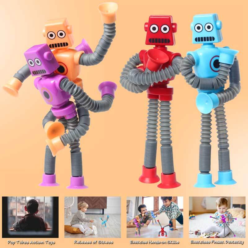 Jouet Girafe Télescopique Ventouse Fidtoy - Jouet Sensoriel avec Lumières LED et Tubes Rétractables