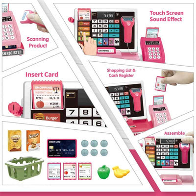 Fidtoy Kids Cash Register Toy Pretend Play Supermarket Set