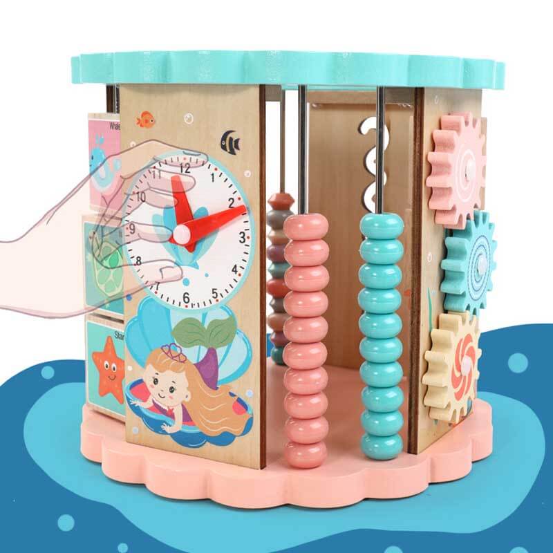 Fidtoy Cubo de actividades de madera 8 en 1 – Juguete de aprendizaje multi-actividad Montessori para niños pequeños