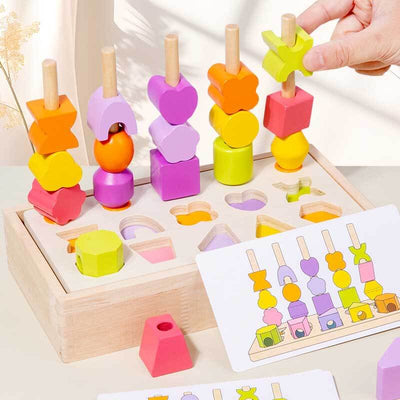 Fidtoy Wooden Shape and Number Learning Board for Kids – Montessori Counting Rings Math Toy