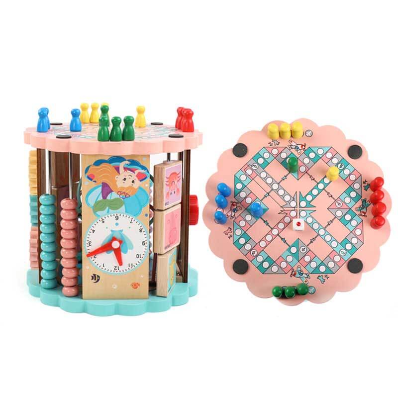 Fidtoy Cubo de actividades de madera 8 en 1 – Juguete de aprendizaje multi-actividad Montessori para niños pequeños