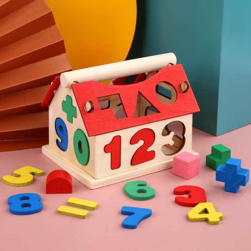 Fidtoy Wooden Number House Toy for Kids | Montessori Counting and Shape Learning