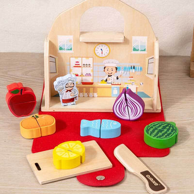 Fidtoy 2 in 1 Kitchen Bathroom Pretend Play Wooden Toy Set