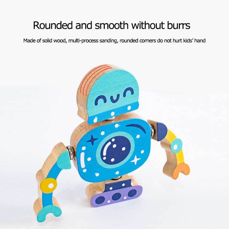Fidtoy Wooden Robot Building Toy Snap Construction Set for Kids