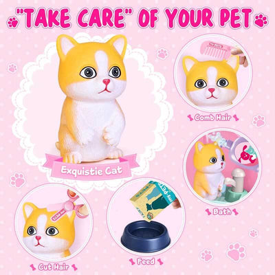 Fidtoy Juego de cuidado de mascotas para niños, mochila de juguete para juegos de simulación, set de aseo de gatos, juego de rol para niñas de 3, 4, 5, 6 años, juegos en casa