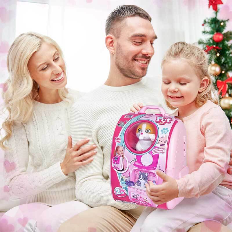 Fidtoy Juego de cuidado de mascotas para niños, mochila de juguete para juegos de simulación, set de aseo de gatos, juego de rol para niñas de 3, 4, 5, 6 años, juegos en casa