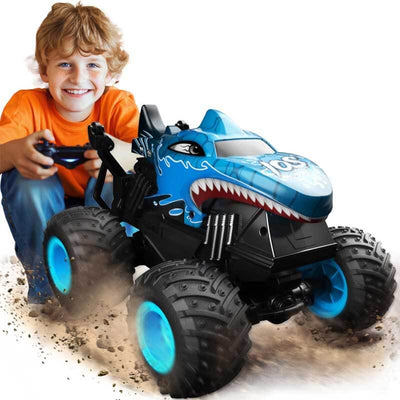 Fidtoy Voiture télécommandée RC Monster Shark Truck 360 Stunt RC pour enfants, lumières LED, musique, tout-terrain, jouet rechargeable