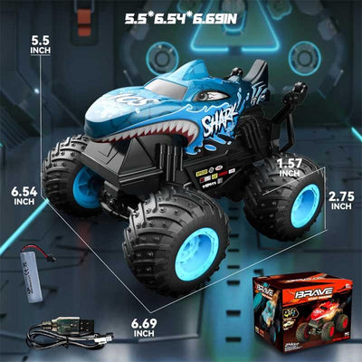 Fidtoy Voiture télécommandée RC Monster Shark Truck 360 Stunt RC pour enfants, lumières LED, musique, tout-terrain, jouet rechargeable