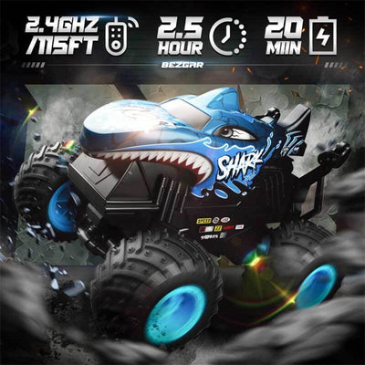 Fidtoy Voiture télécommandée RC Monster Shark Truck 360 Stunt RC pour enfants, lumières LED, musique, tout-terrain, jouet rechargeable