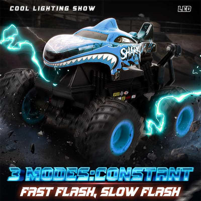 Fidtoy Voiture télécommandée RC Monster Shark Truck 360 Stunt RC pour enfants, lumières LED, musique, tout-terrain, jouet rechargeable
