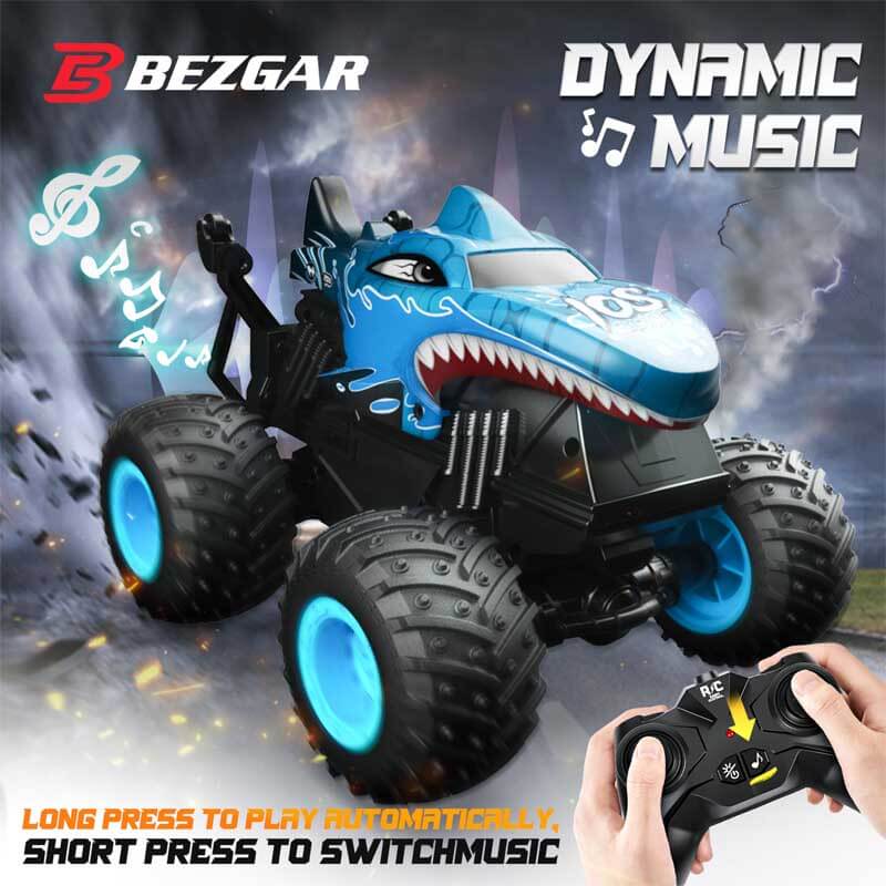 Fidtoy Voiture télécommandée RC Monster Shark Truck 360 Stunt RC pour enfants, lumières LED, musique, tout-terrain, jouet rechargeable