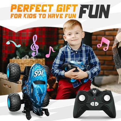 Fidtoy Voiture télécommandée RC Monster Shark Truck 360 Stunt RC pour enfants, lumières LED, musique, tout-terrain, jouet rechargeable