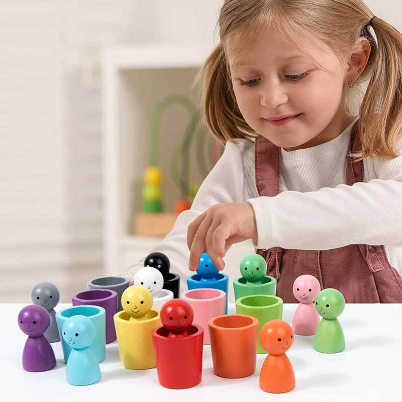 Fidtoy Color Sorting Cups Toy Montessori Wooden Matching Set