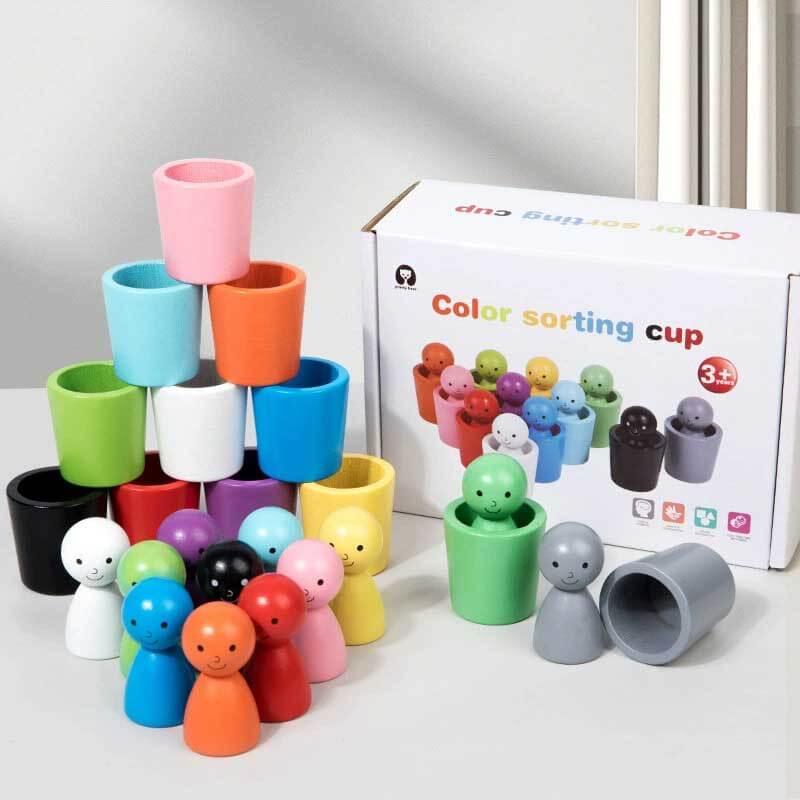 Fidtoy Color Sorting Cups Toy Montessori Wooden Matching Set