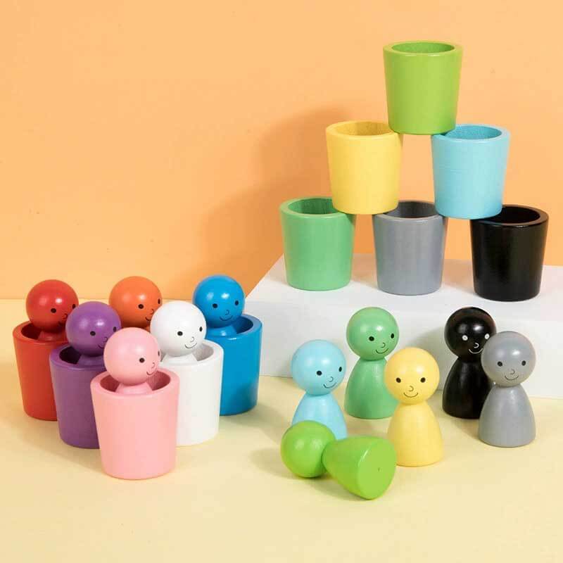 Fidtoy Color Sorting Cups Toy Montessori Wooden Matching Set