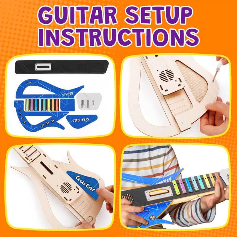 Fidtoy DIY Wooden Guitar for Kids 5+ – Build Your Own Musical Instrument Kit for Piano, Guitar & Bass