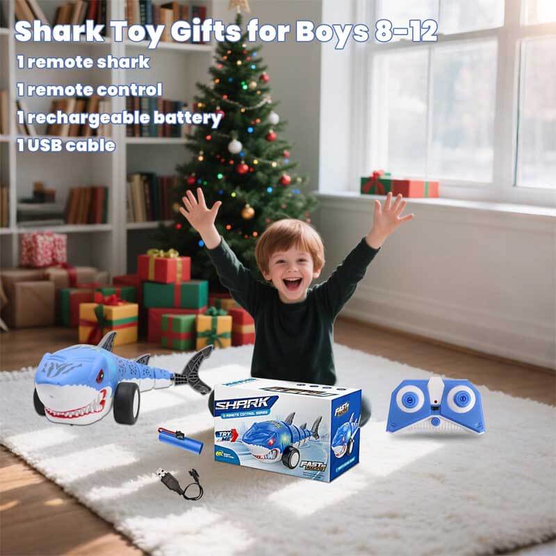 Fidtoy Remote Control Shark Car Toy with LED Lights 2.4GHz RC Shark Vehicle 360 Spin Drift Remote Control Car for Kids Indoor Outdoor Play