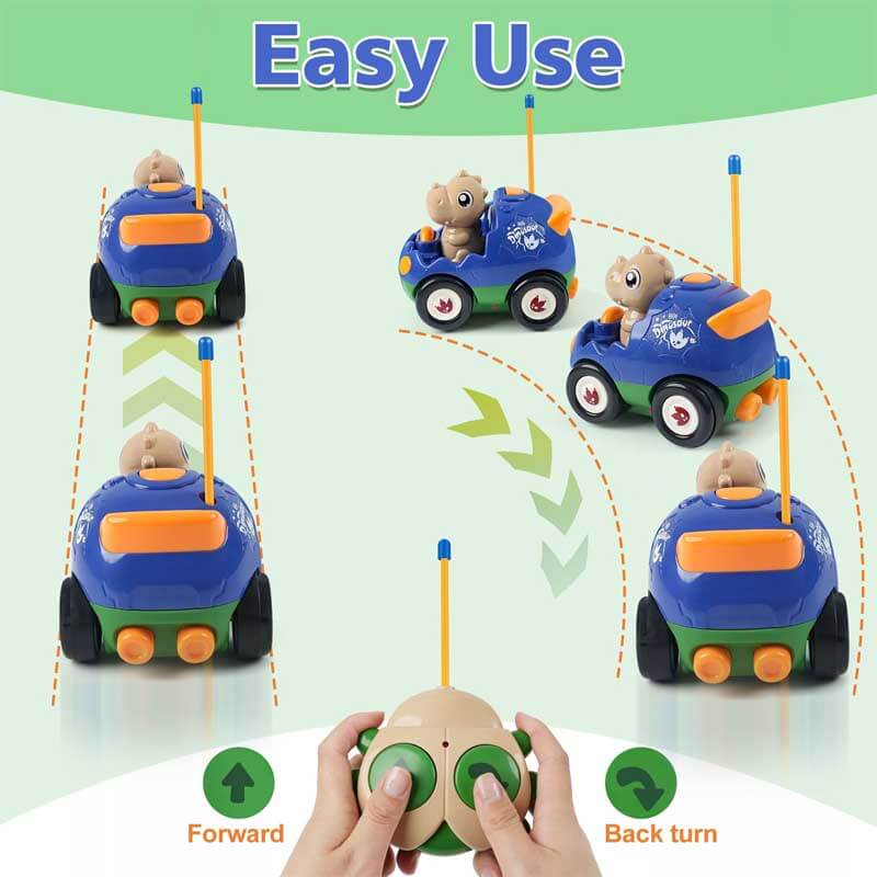 Fidtoy RC Dinosaur Car Toy 2 Pack Remote Control Cars for Kids Toddlers with Controllers Lights Sound Racing Toy for Indoor Play
