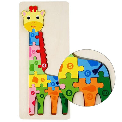 Fidtoy Puzzle en bois 3D Girafe, Jouet pour l'apprentissage des animaux et le développement de la motricité fine pour les enfants de 2 à 6 ans