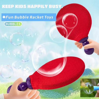 Fidtoy Magic Bubble Tennis Playset Activity for Kids Outdoor Bouncing Bubble Racket Game Age 2-6