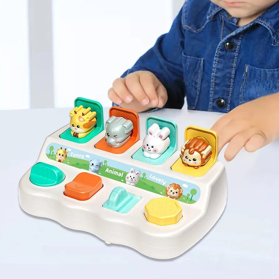 Fidtoy Cute Animal Learning Pop Up Toy for Toddlers 12+ Months Interactive Cause and Effect Educational Animal Activity Toy