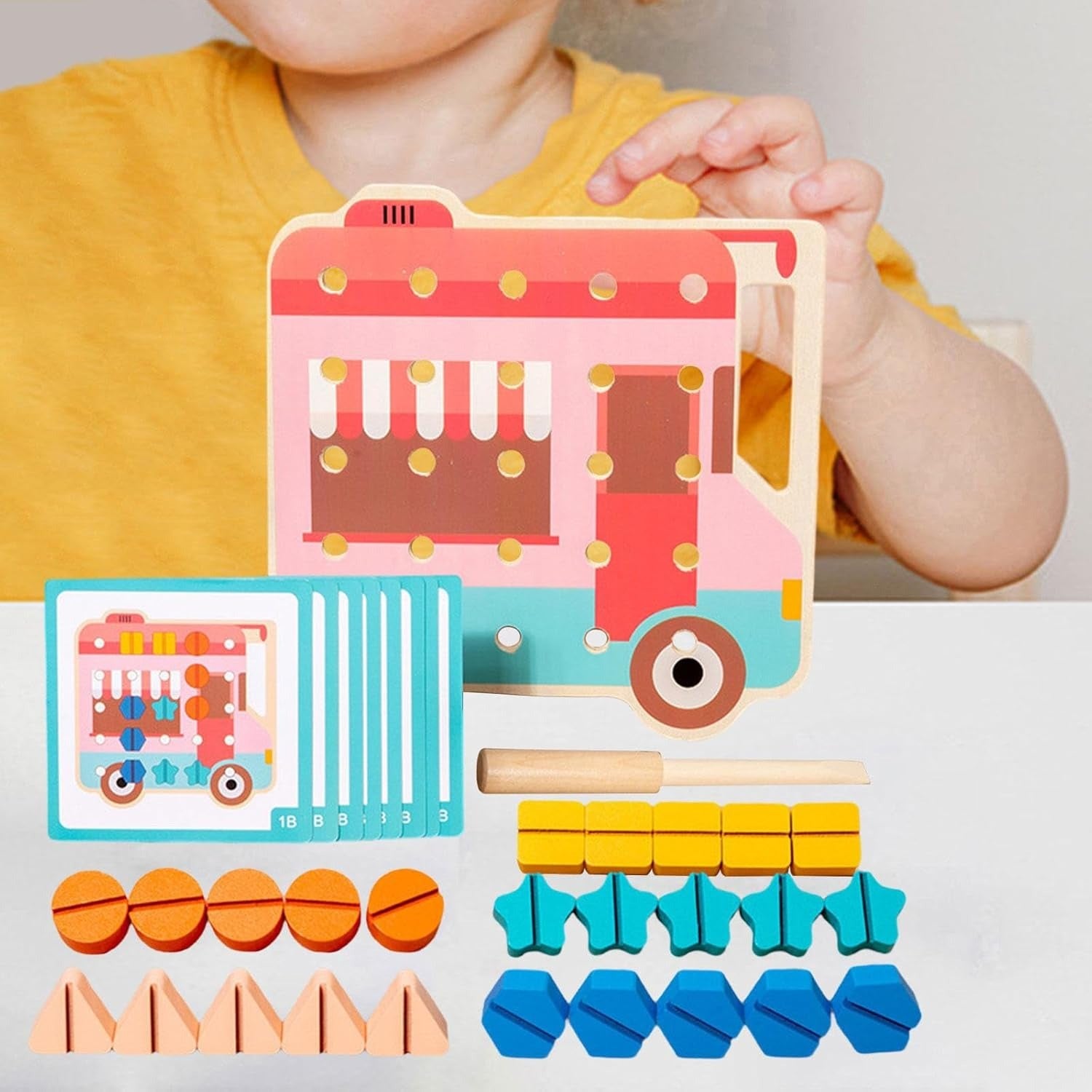Fidtoy Shape Screw and Nut Combination Wooden Kit for Kids 24+ Months, Wooden Screw Nut Board Toy with Color and Shape Matching, Portable Handle, Fine Motor Practice and Montessori Puzzle Play