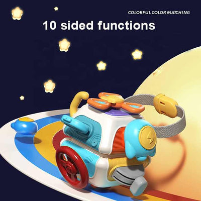 Fidtoy 10in1 Montessori Sensory Busy Cube, Plastic Sensory Activity Cube with 10 Activity Panels, Rotating Toys, Steering Wheel, Key Matching and Switches Ages 6+ Months