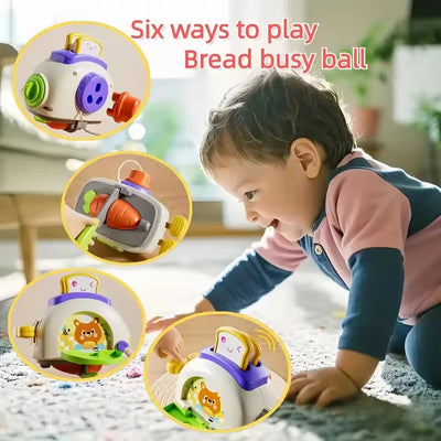 Fidtoy Montessori Toaster Busy Cube for Toddlers Sensory Fine Motor Cause Effect Learning Toy Age 12M+