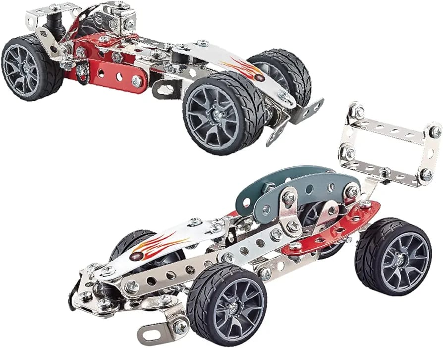 Fidtoy STEAM Racing Vehicle Steel Construction Model Kit for Kids Ages 8+, 105-Piece Metal Race Car Building Toy with Screws and Nuts
