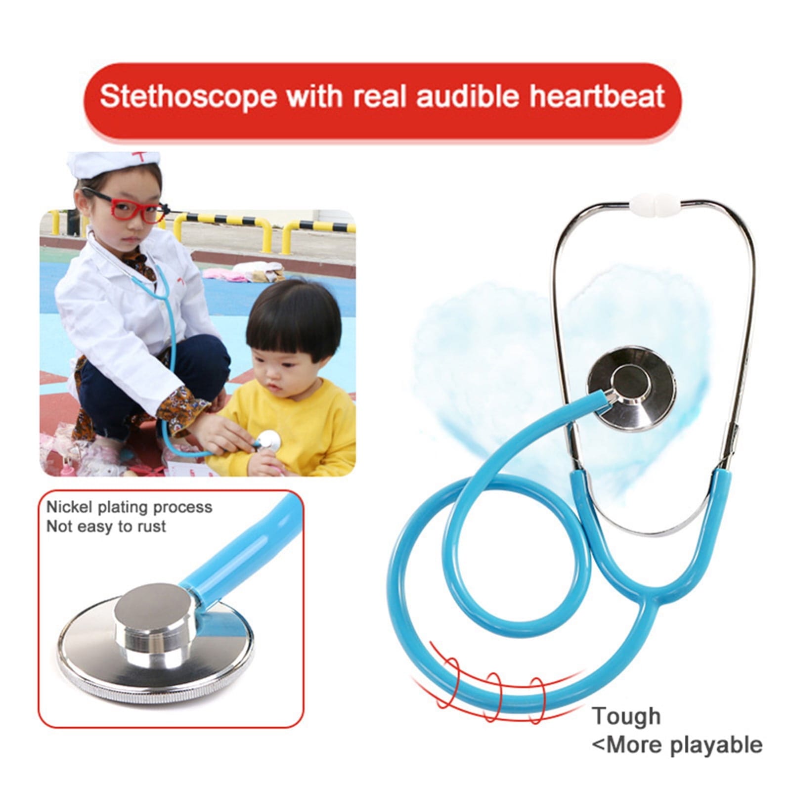 Fidtoy Pretend Play Doctor Medical Tool Kit for Kids Role Play Health Toy with Stethoscope Thermometer Bandages Ages 3+