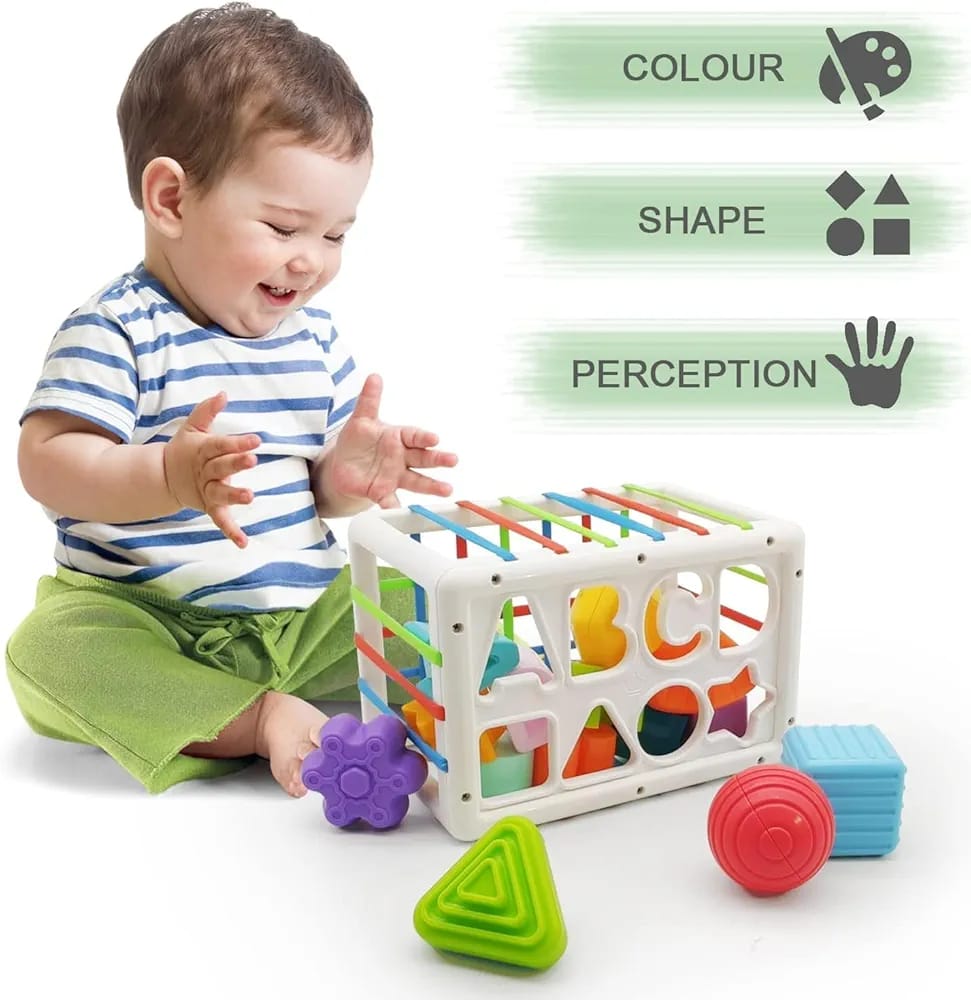 Fidtoy Shape and ABCD Baby Sorting Cube Toy for Toddlers Color Shape Fine Motor Learning