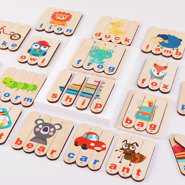 Fidtoy Wooden Spelling Learning Stick Puzzle Alphabet Word Matching Game for Kids Ages 2 to 6
