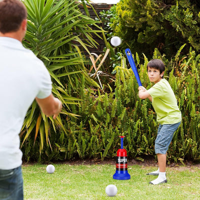 Fidtoy Baseball Sports Play Set For Kids  Beginner T Ball Batting Toy Set with Launcher, Bat and Soft Baseballs for Outdoor Practice