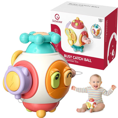Fidtoy Cube d'activités 6-en-1 Busy Catch Ball pour tout-petits, cube d'activités Montessori sensoriel avec interrupteurs, prise, clé lapin, hand spinner et activités de motricité fine, à partir de 18 mois