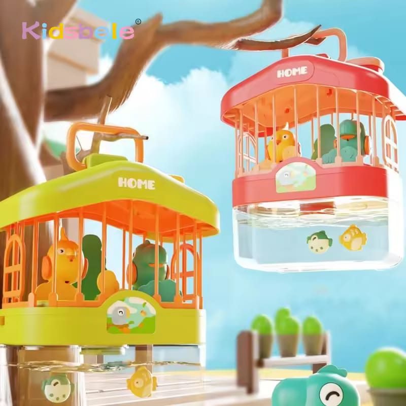 Fidtoy 2in1 Fun Talking Bird Cage and Magnetic Fish Plastic Talking Bird Cage Aquarium Toy with Voice Sensing, Music, Lights and Magnetic Fish Game Ages 2+