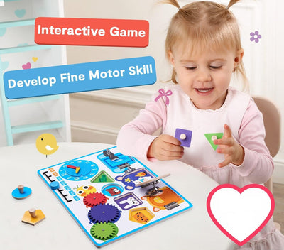 Fidtoy Wooden Shape Sensory Activity Busy Board Montessori Fine Motor Learning Toy for Kids Ages 2 to 6
