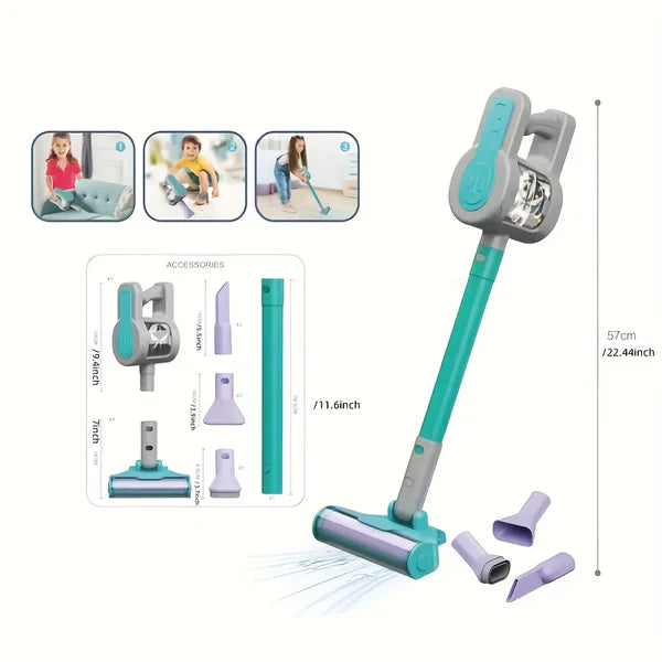 Fidtoy 4-in-1 Blue Electronic Pretend Play Little Helper Vacuum for Kids, Realistic Cleaning Role Play Toy with Upright and Handheld Modes, 3 Nozzles, Motor Skills Toy Age 3+