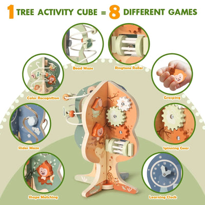 8-in-1 Tree-Themed Learning Cube for Toddlers - Montessori Educational Toy