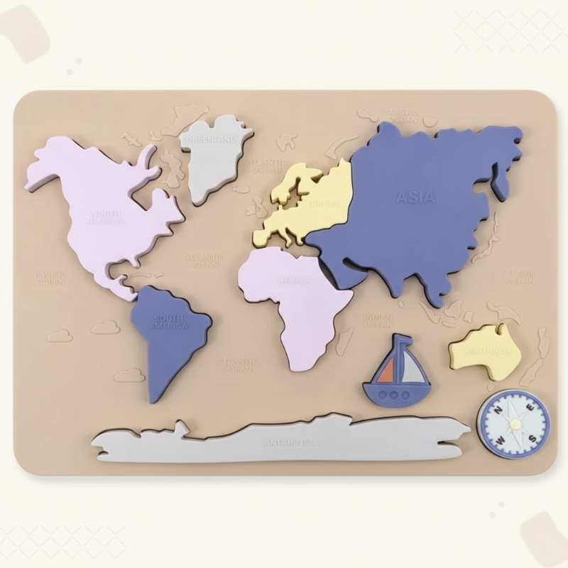 GeoKids – Montessori & Educatief – Siliconen Wereldkaart Puzzel