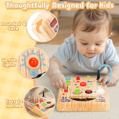 Fidtoy LED Simulated Ammeter Wooden Busy Board for Toddlers Light Switch STEM Activity Toy