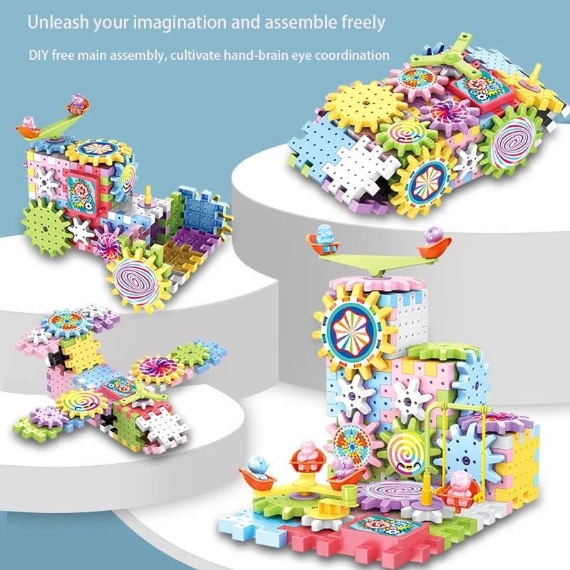 Fidtoy Magical Electronic Interlocking Gear Blocks 83 Pieces STEM Building Toy for Preschool Kids Age 2-6